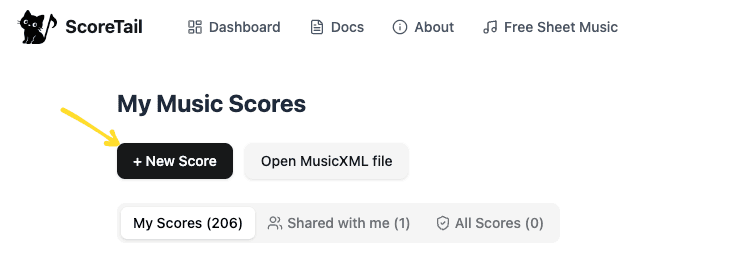 ScoreTailダッシュボードの「+ 新規作成」ボタン