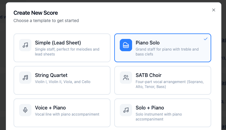 テンプレート選択ダイアログ — 16種類のプリセットが表示されている