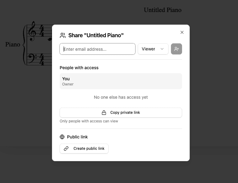 ScoreTailの共有ダイアログ — ユーザー検索とアクセス権設定